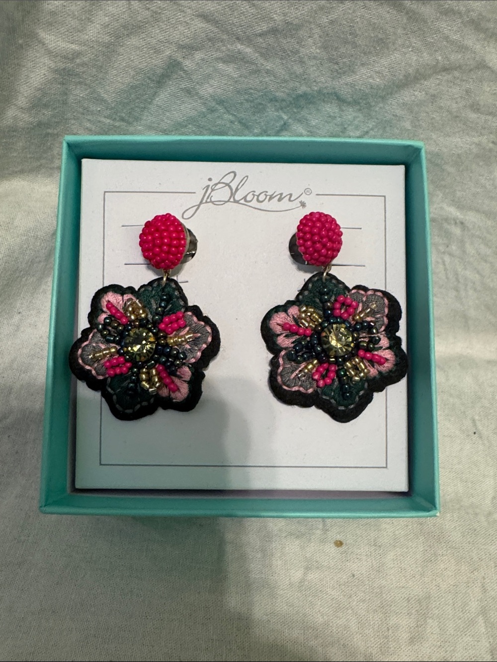 Jbloom Hot Pink Beaded Floral Drop Earrings